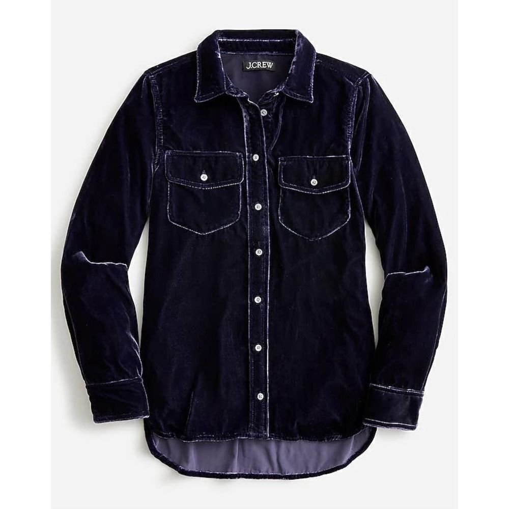 NEW J. Crew Classic-fit velvet button down shirt Size 00 BN140 dark purple